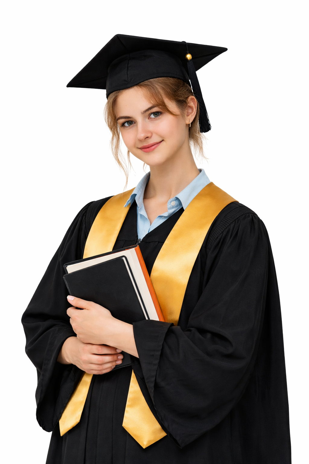 Uśmiechnięta uczennica wskazująca palcem w górę - Liceum Ramus